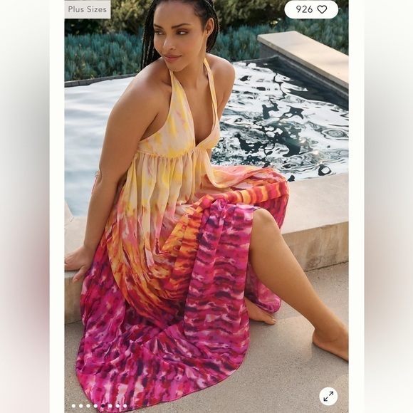 Anthropologie Sleeveless Tiered Maxi Dress yellow pink colorful bright summer - Picture 9 of 12